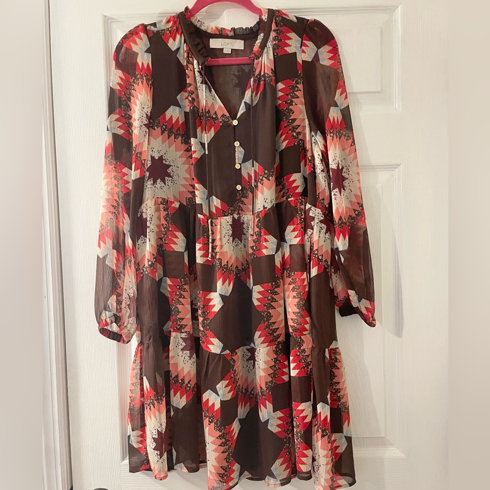 LOFT Western Aztec Geometric Long Sleeve Dress